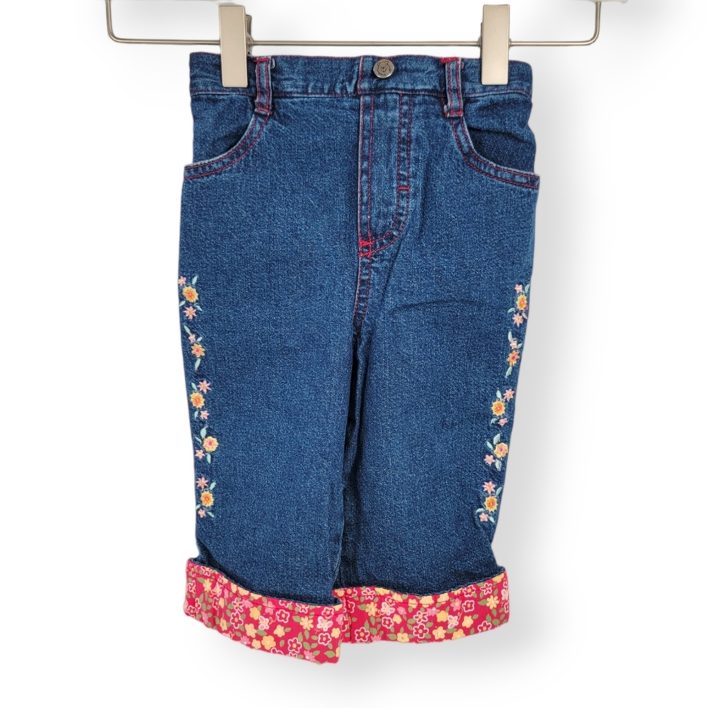 Pooh Baby Girl Jean with Floral Embroidered